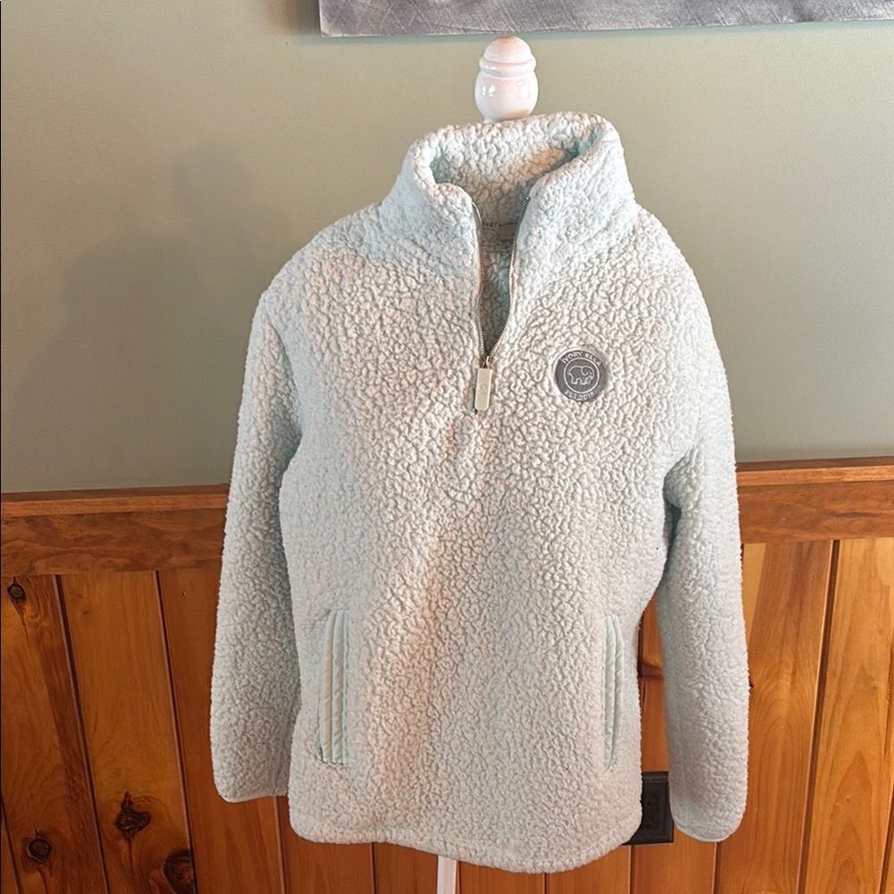 Cozy Ivory Ella Sherpa Pullover in Light Blue